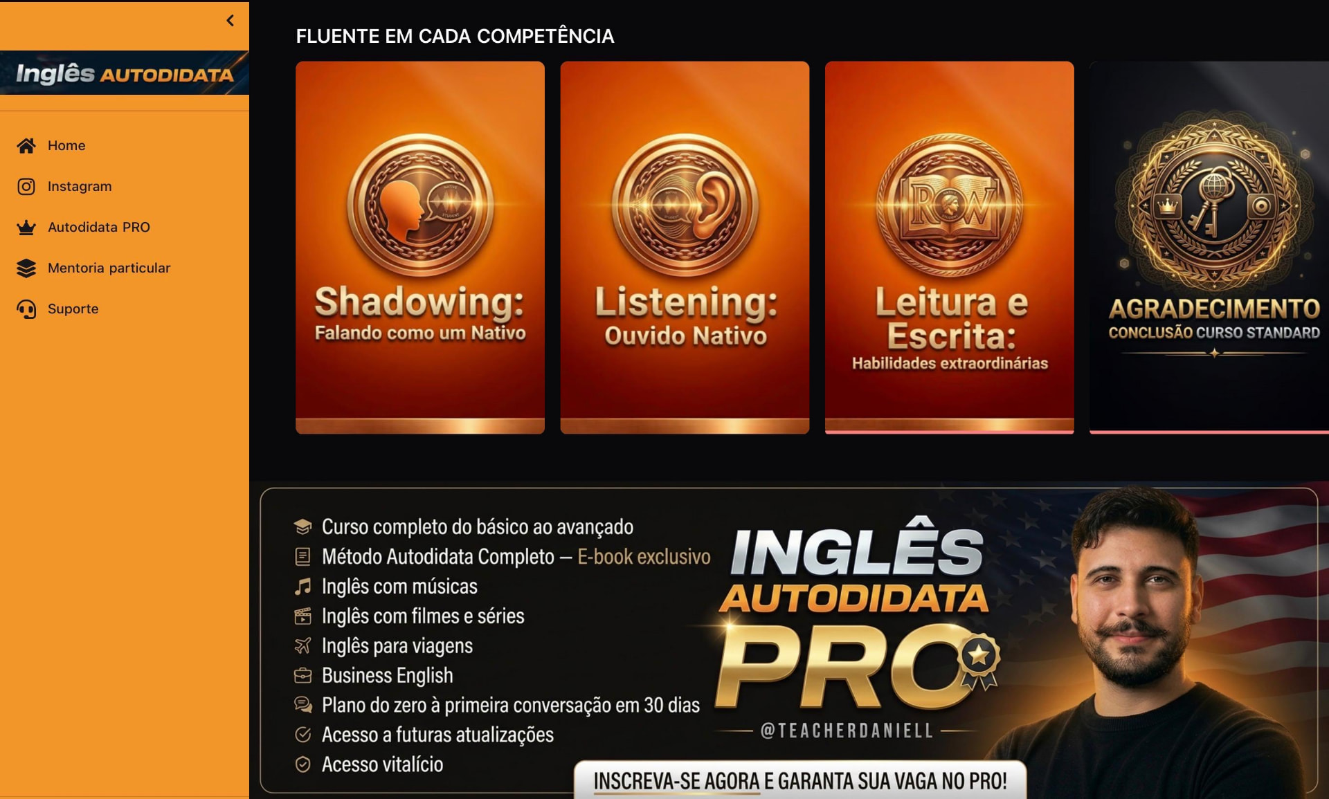Área de membros do Inglês Autodidata — Habilidades práticas
