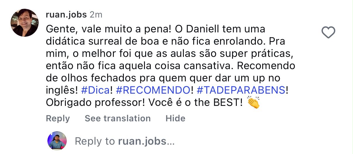 Depoimento de ruan.jobs sobre o curso Inglês Autodidata
