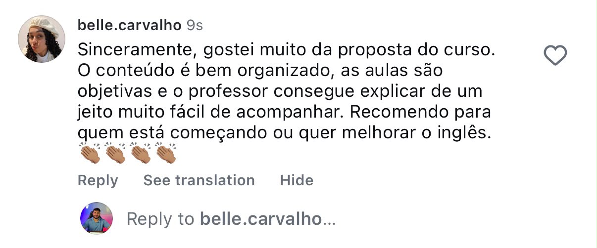 Depoimento de belle.carvalho sobre o curso Inglês Autodidata